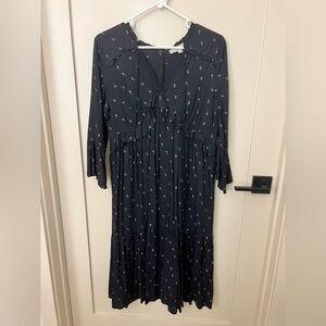 LOFT Black Floral Long Sleeve Dress